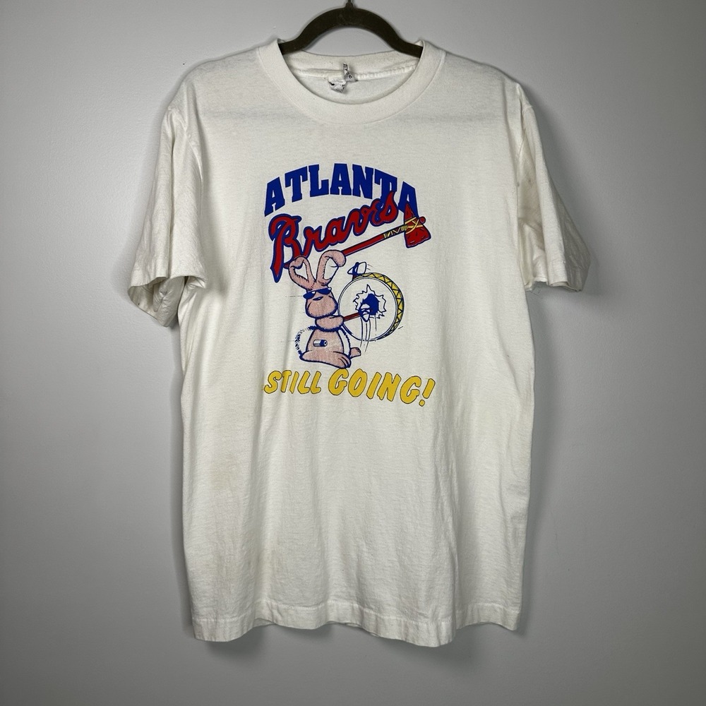 Atlanta Braves T Shirt Graphic Print Cotton White Size L Vtg 90s Y2K - Picture 2 of 9